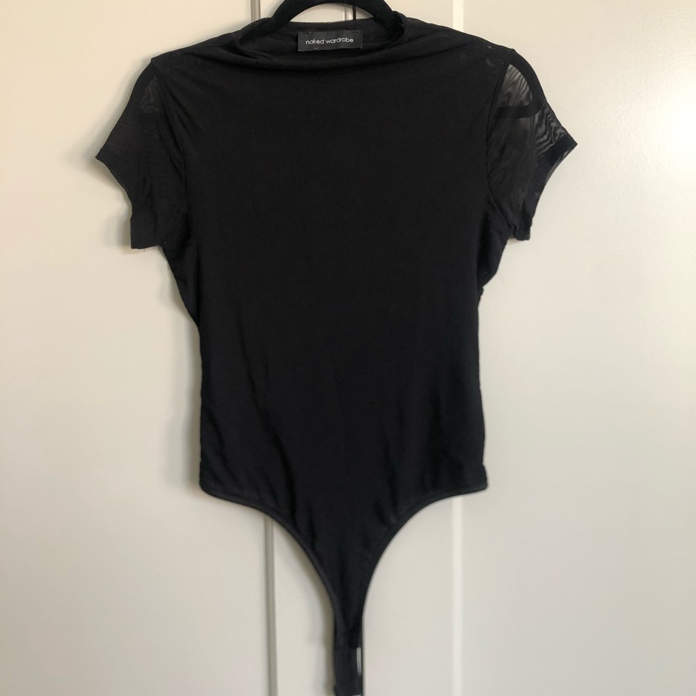 Naked wardrobe - black sheer sleeve bodysuit